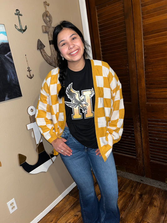 Yellow checkered knitted Cardigan