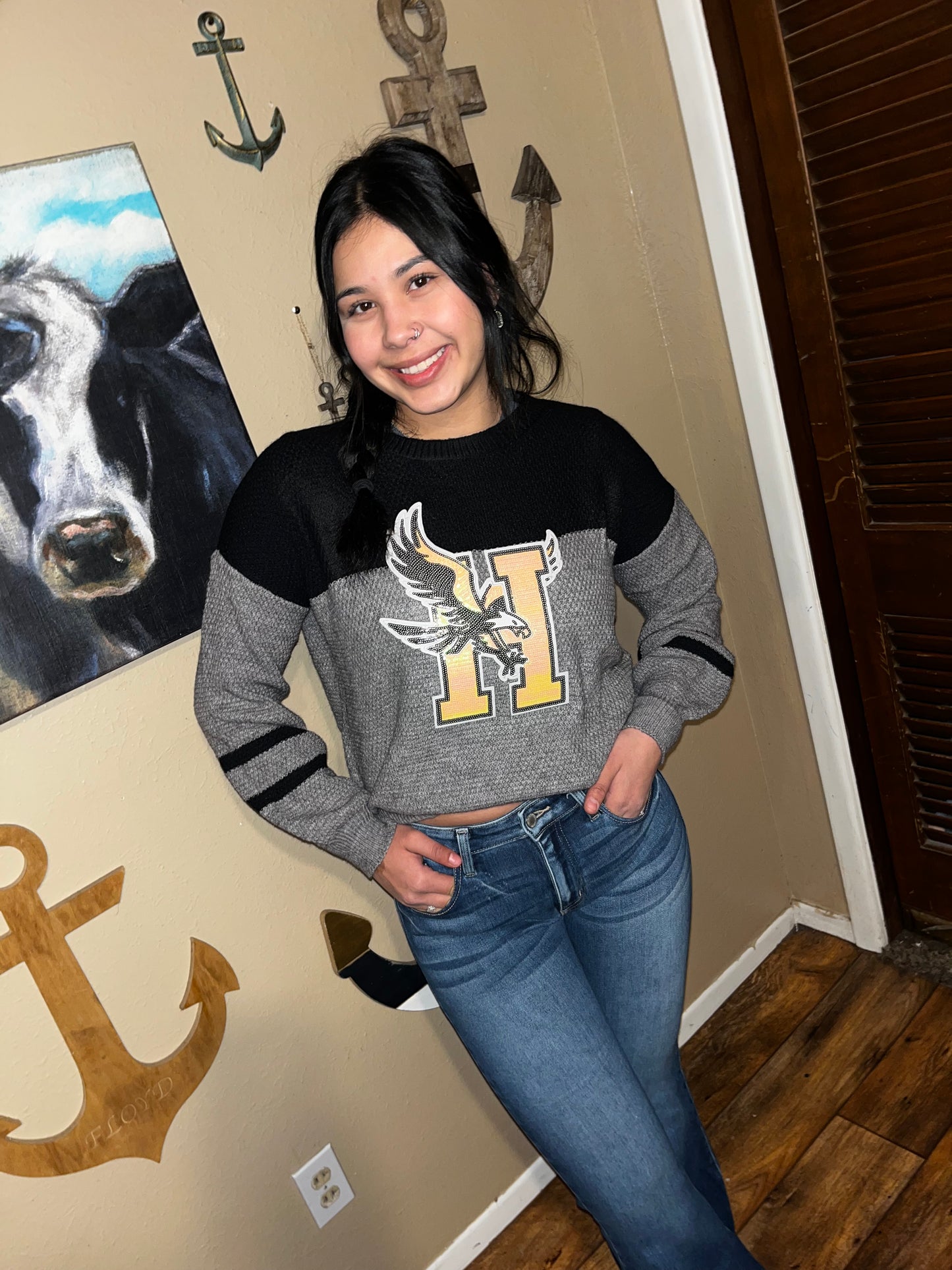 Two tone knitted sweater Sequin